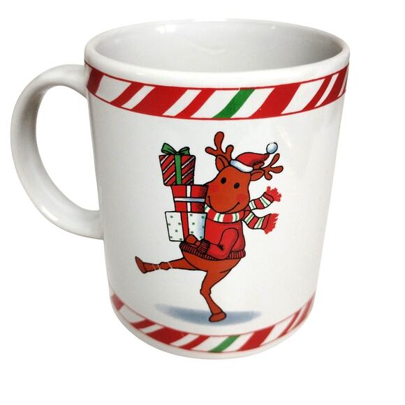 🦌 🎄Cute Reindeer Mug Christmas Coffee Cup Candy Cane Holiday Ceramic Cozy 🎁 - Picture 1 of 15
